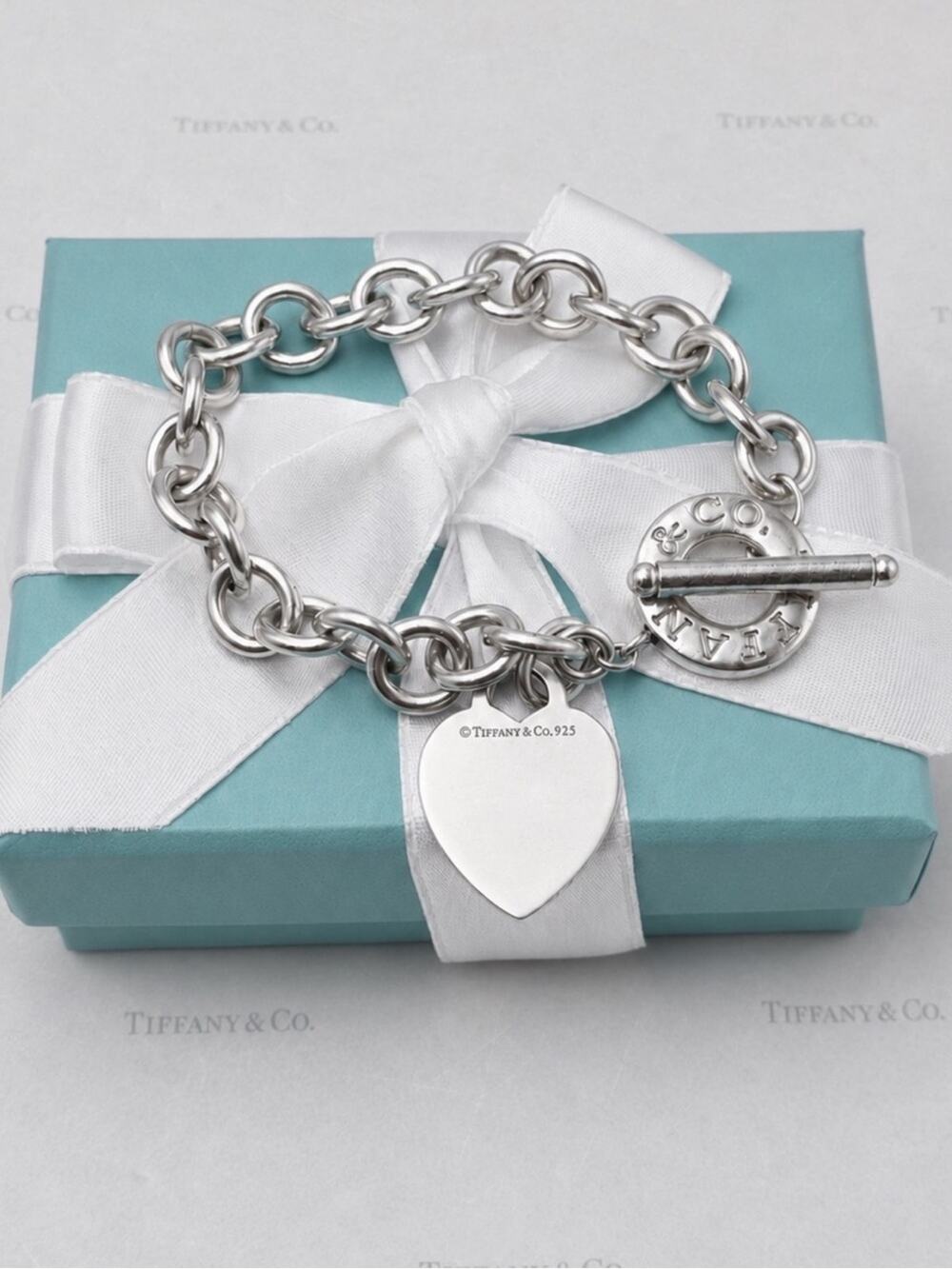 Tiffany & Co. Heart Tag Charm Toggle Bracelet Sterling Silver 925 Gift Box Pouch